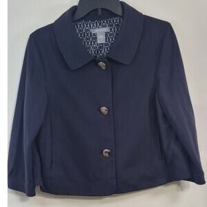 Anne Klein Blazer Womens Size 12 Navy Corpcore Office Attire Preppy Classiccore